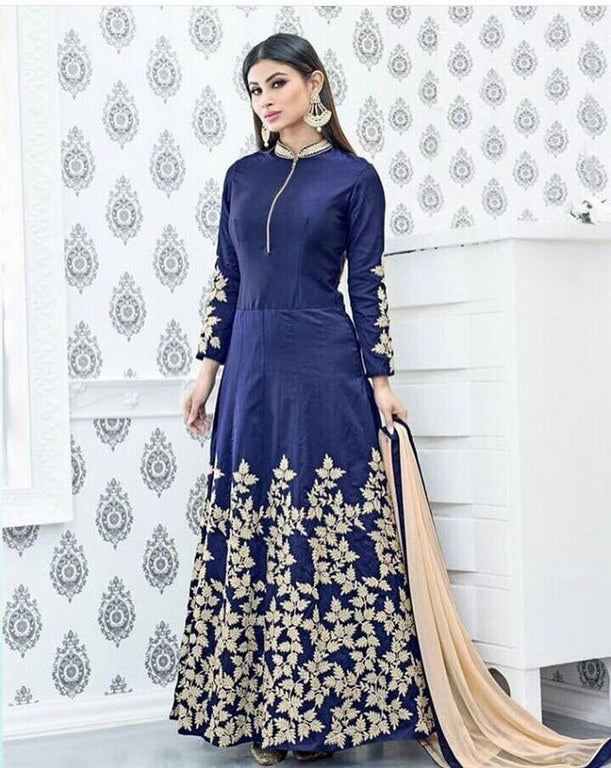 Bollywood style embroidered blue anarkali suit