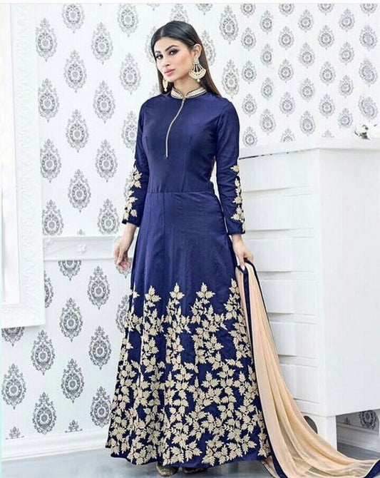Bollywood style embroidered blue anarkali suit