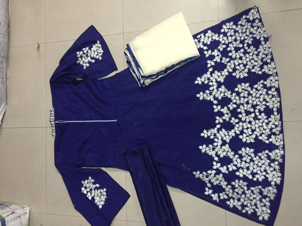 Bollywood style embroidered blue anarkali suit