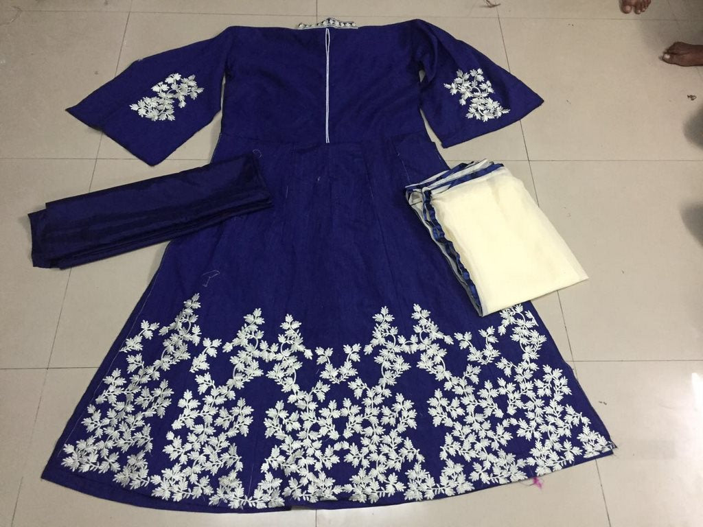 Bollywood style embroidered blue anarkali suit