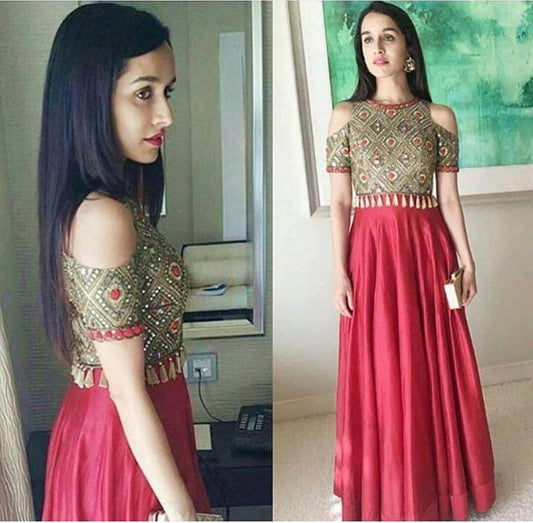 Bollywood style embroidered designer red gown