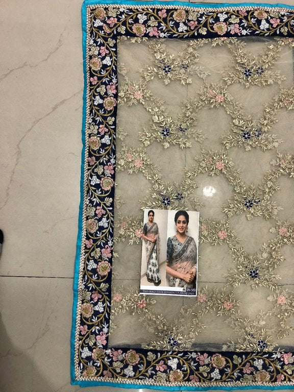 Bollywood style fancy threadwork and prited saree