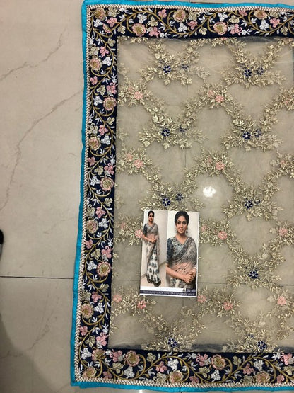 Bollywood style fancy threadwork and prited saree