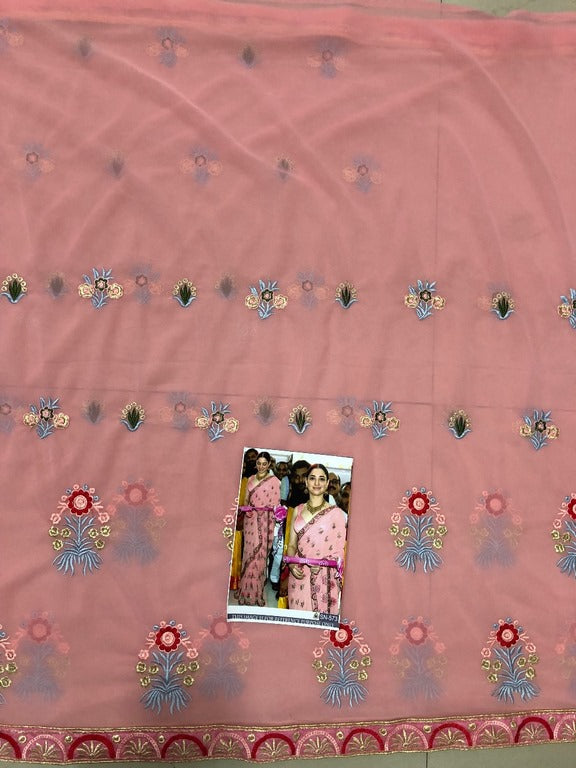 Bollywood style fancy threadwork peach ceremonial saree