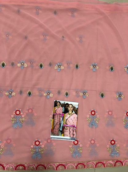 Bollywood style fancy threadwork peach ceremonial saree