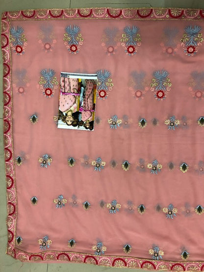 Bollywood style fancy threadwork peach ceremonial saree