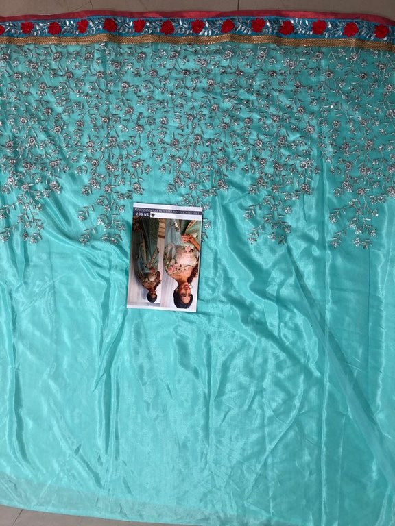 Bollywood style gorgeous sky mono net wedding saree