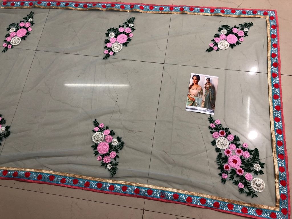 Bollywood style gorgeous sky mono net wedding saree