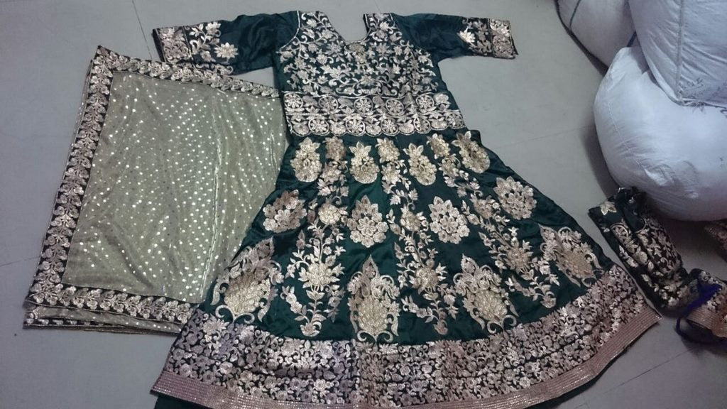 Bollywood style green long anarkali suit