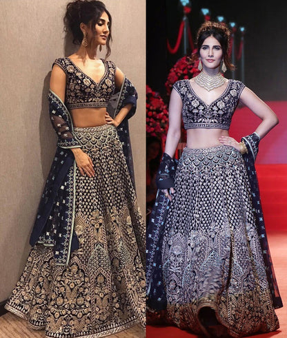 bollywood style heavy embroidered black ceremonial lehenga