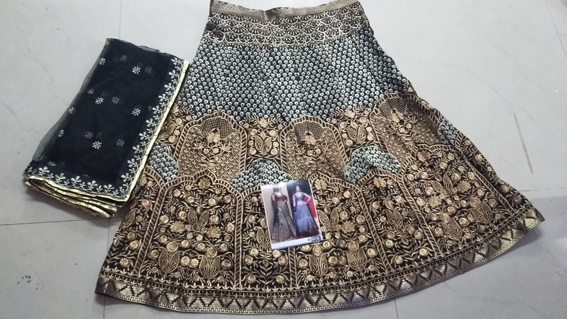 bollywood style heavy embroidered black ceremonial lehenga