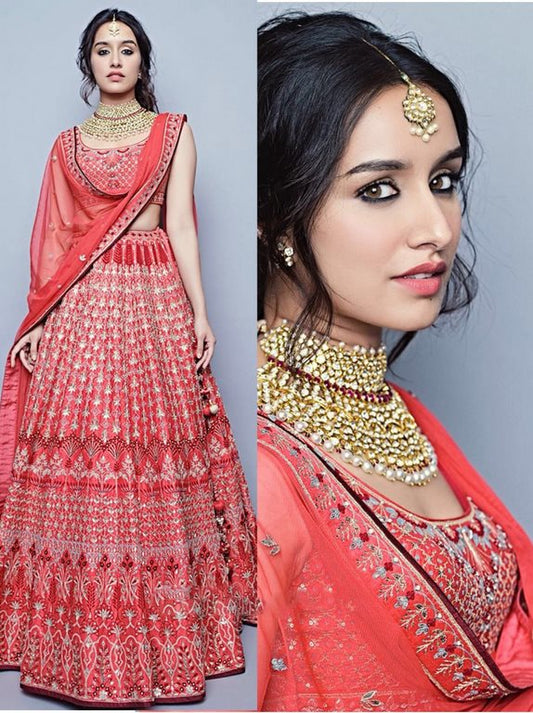 bollywood style heavy embroidered red wedding lehenga