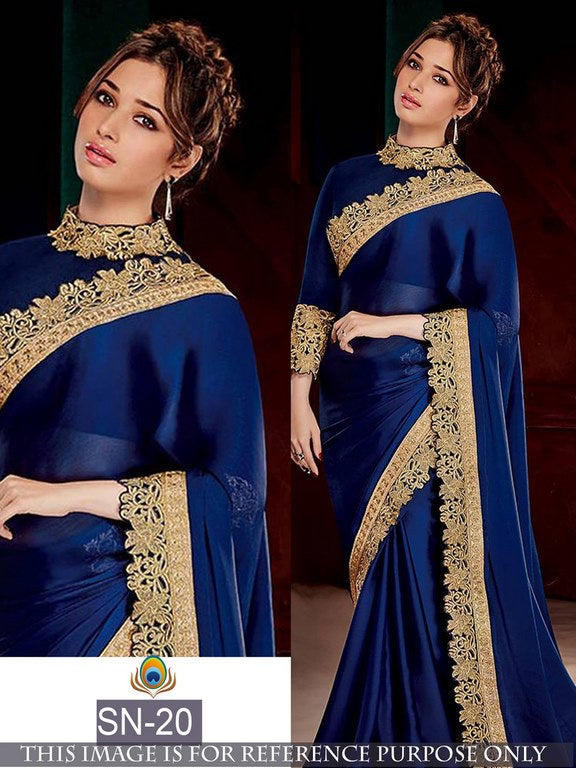 Bollywood style partywear blue embroidered saree