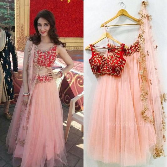 Bollywood style peach embroidered lehenga