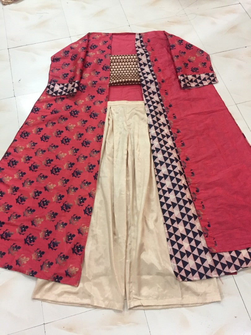 Bollywood style tapeta silk red plazzo suit with shrug