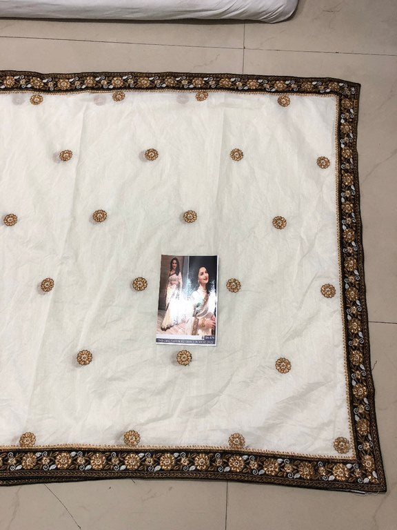 Bollywood style white embroidered saree
