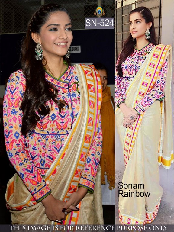 Bollywood stylist cream saree with thread work blouse