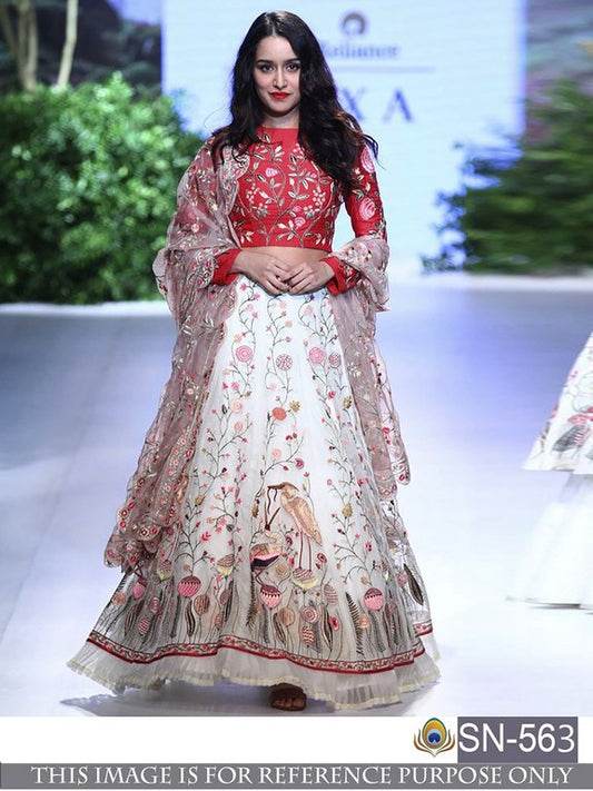 Bollywood white banglori silk embroidered designer lehenga