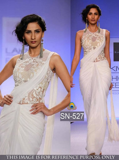 bollywood white saree with fancy blouse