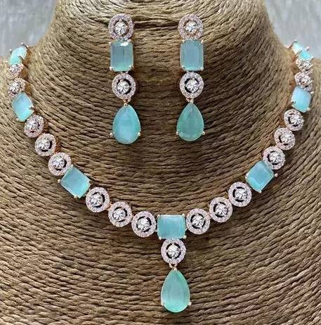 Brass rose gold plated rama american diamond necklace with earrings