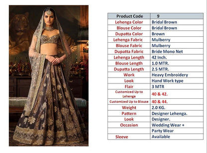 Bridal brown malburry silk designer embroidered wedding lehenga