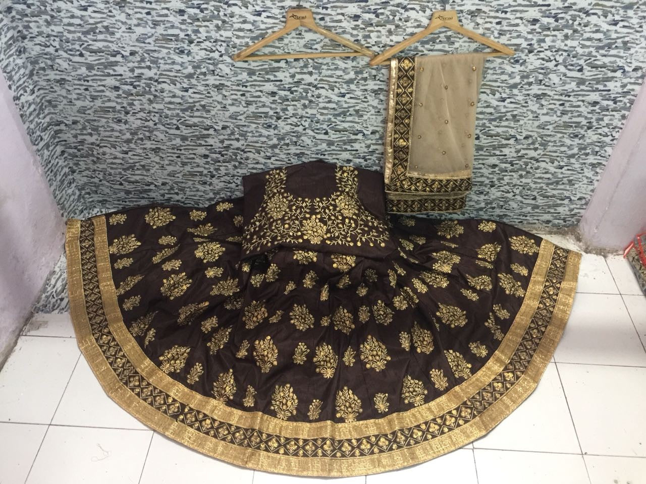 Bridal brown malburry silk designer embroidered wedding lehenga