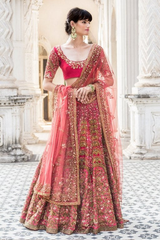 Bridal wear heavy embroidered pink wedding lehenga
