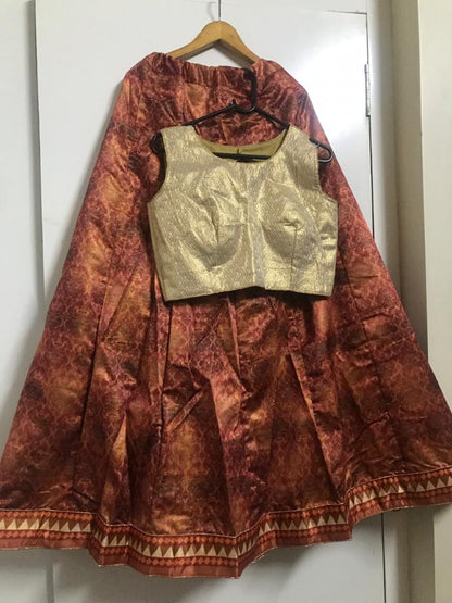 Brown banarasi digital silk partywear lehenga