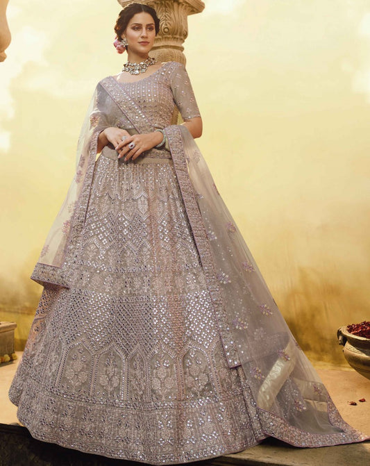Brown butter crepe thread sequence work bridal lehenga choli