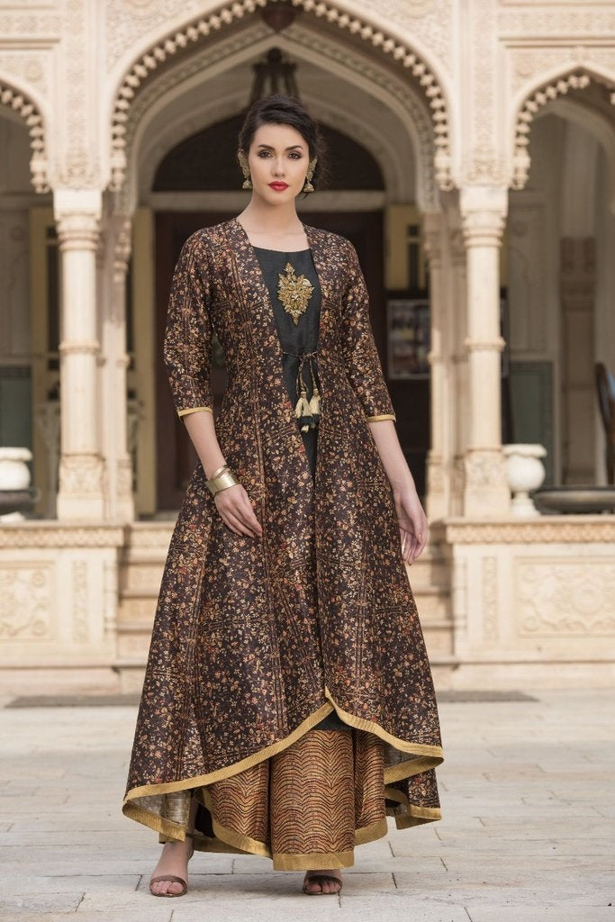brown cotton printed casual kurti