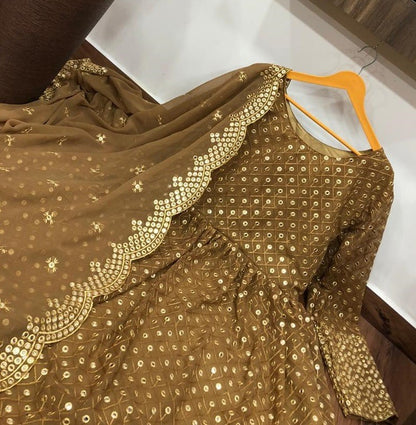 Brown embroidered anarkali suit