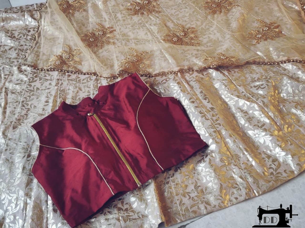 brown foil work heavy jute ceremonial lehenga