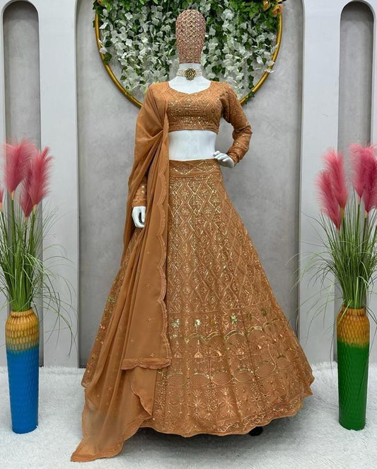 Brown georgette heavy work designer wedding lehenga choli