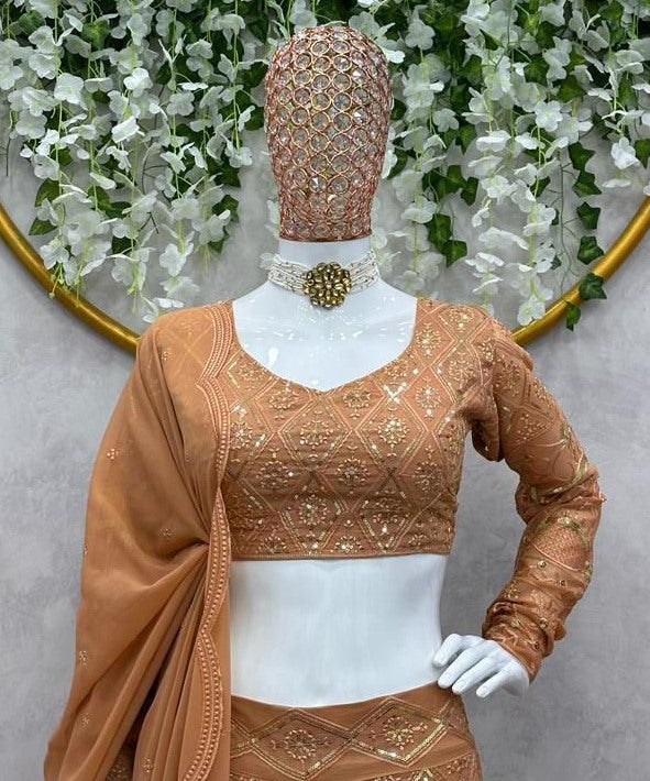 Brown georgette heavy work designer wedding lehenga choli