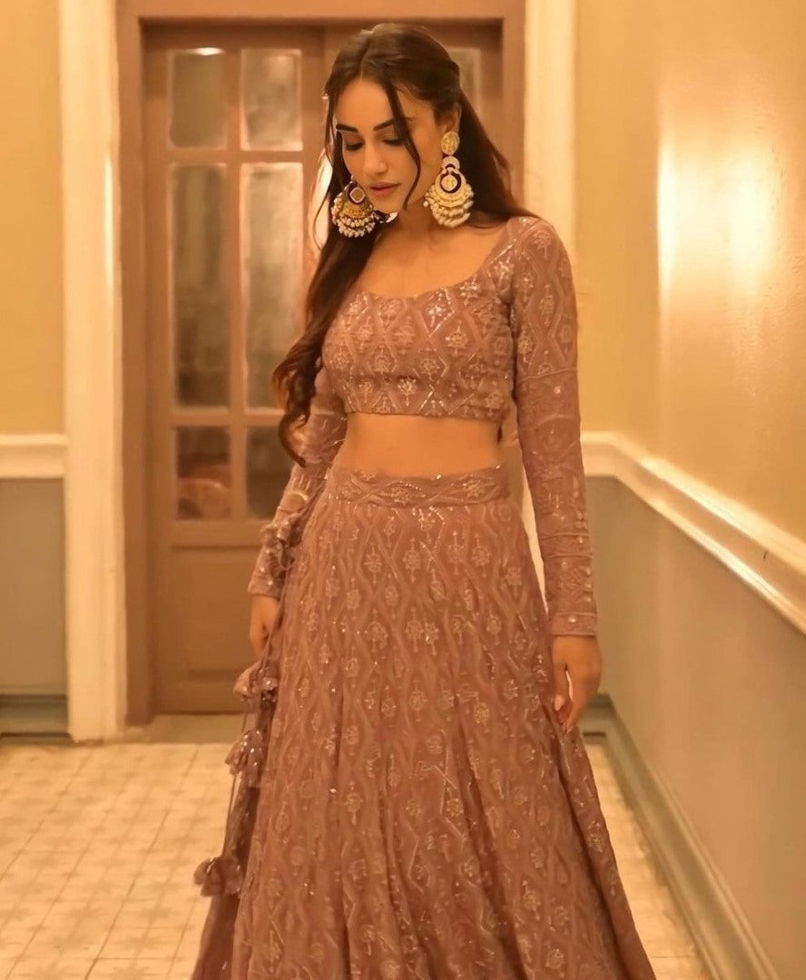 Brown georgette heavy work designer wedding lehenga choli