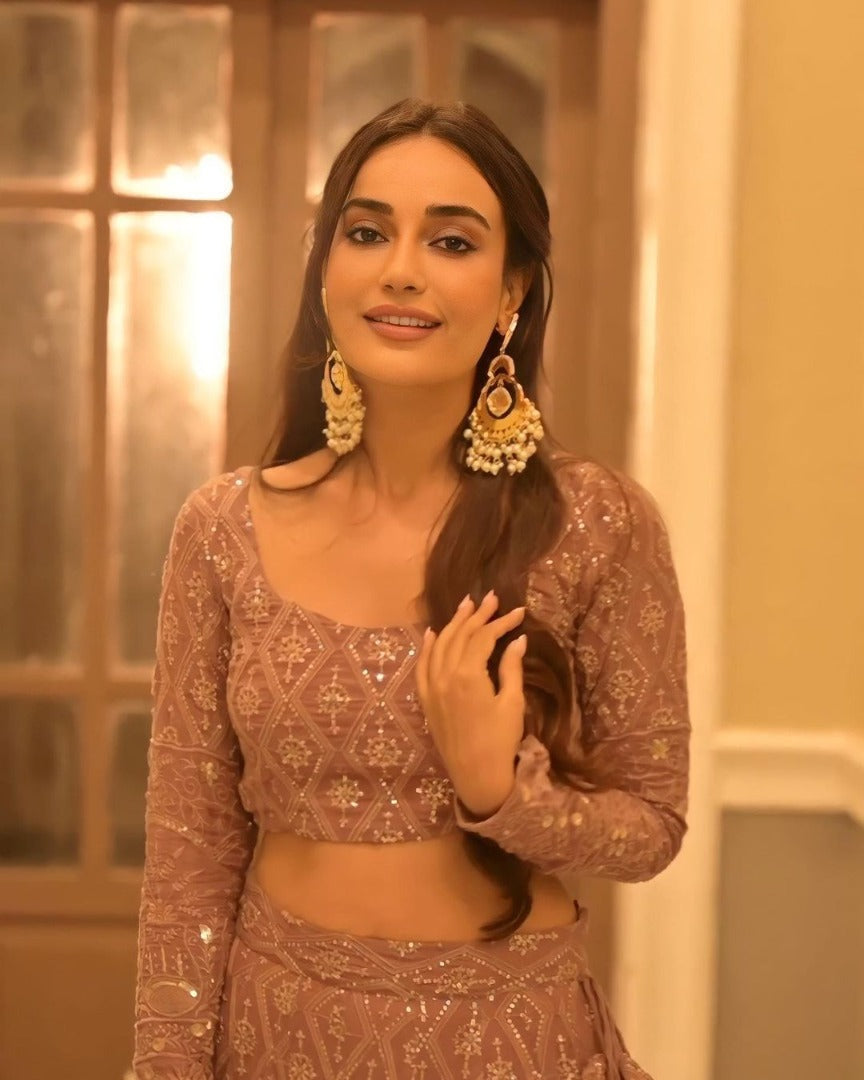 Brown georgette heavy work designer wedding lehenga choli