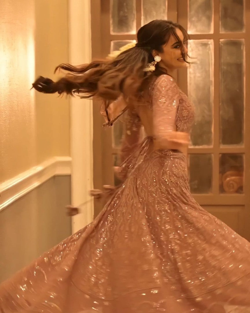 Brown georgette heavy work designer wedding lehenga choli