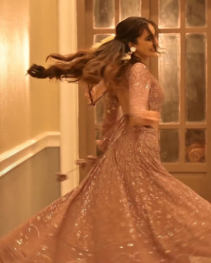 Brown georgette heavy work designer wedding lehenga choli