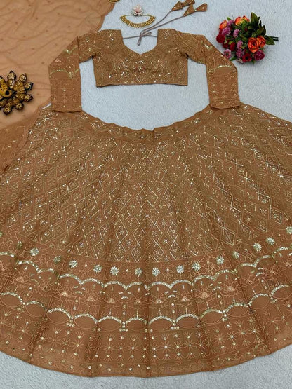 Brown georgette heavy work designer wedding lehenga choli