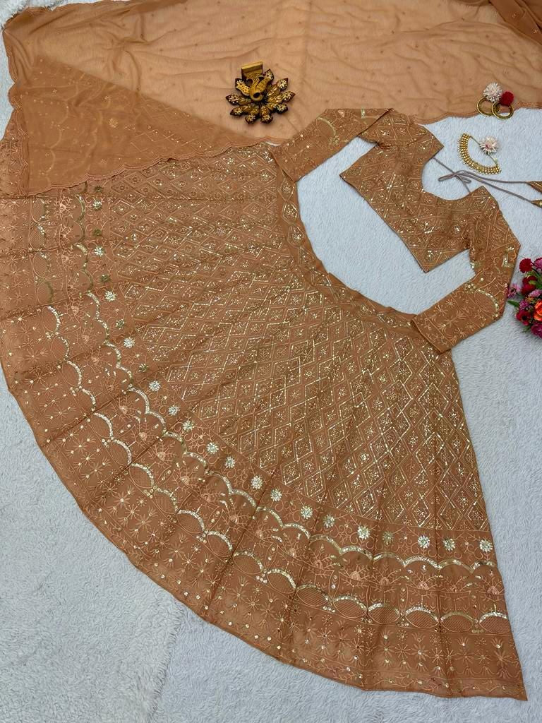 Brown georgette heavy work designer wedding lehenga choli