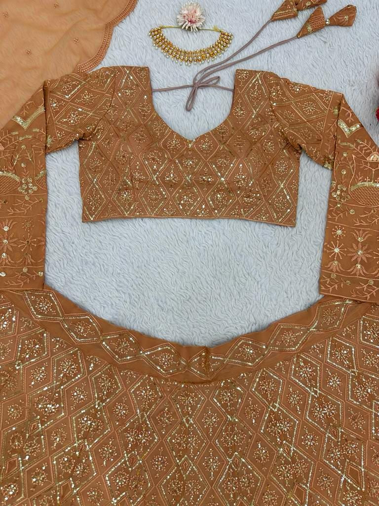 Brown georgette heavy work designer wedding lehenga choli