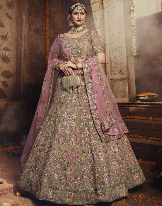 Brown georgette sequence thread work bridal lehenga choli