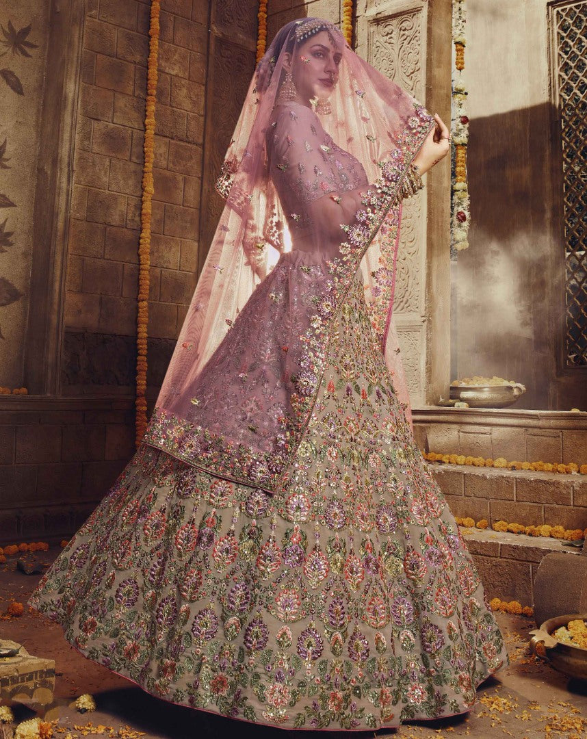 Brown georgette sequence thread work bridal lehenga choli