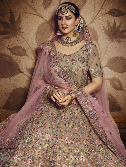 Brown georgette sequence thread work bridal lehenga choli