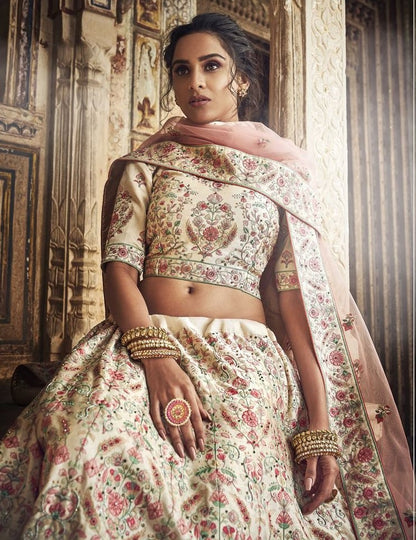 Brown georgette thread and zari work bridal lehenga choli
