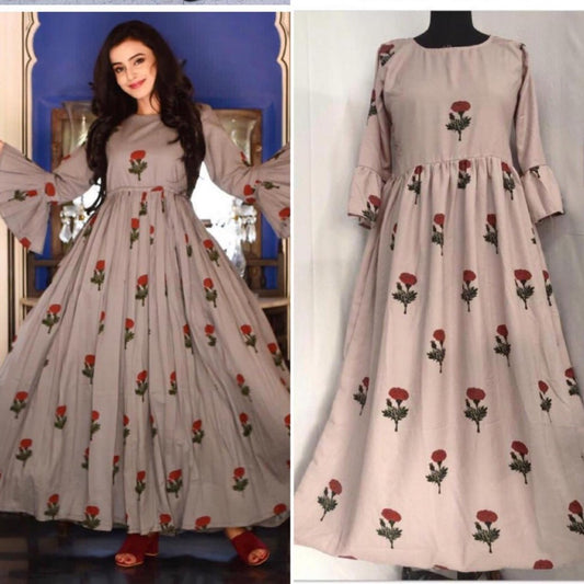 Brown grey heavy rayon flower printed casual kurti
