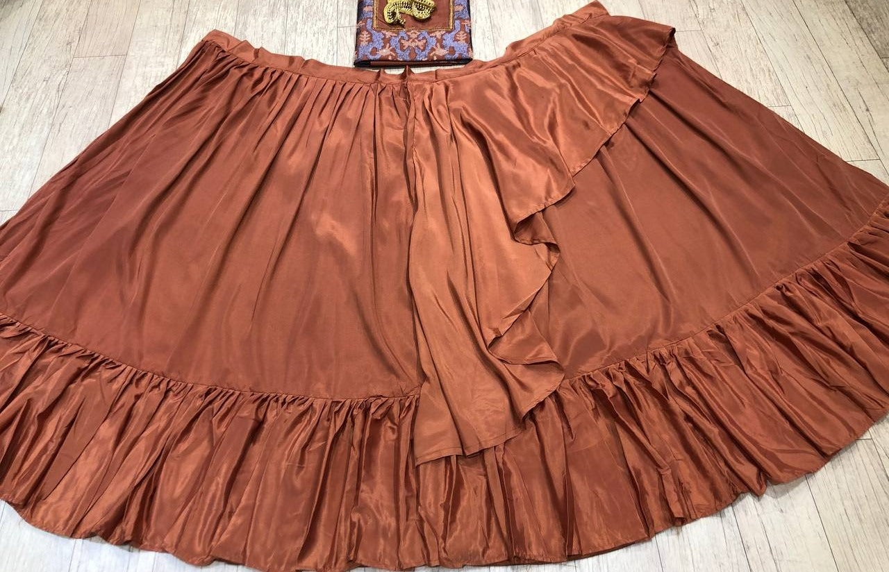 Brown malai crepe silk embroidered thread work crop top