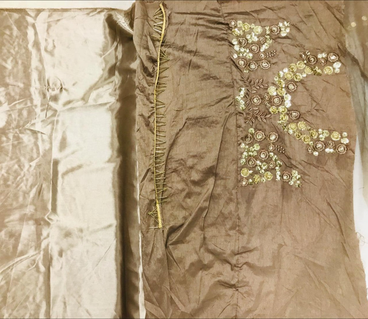 brown mono net embroidered ceremonial saree