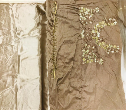 brown mono net embroidered ceremonial saree