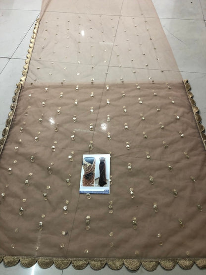 brown mono net embroidered designer wedding saree